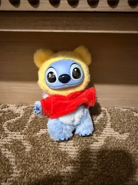 Cute Blue Stitch Character with Yellow Hood and Red Scarf - Winnie the Pooh